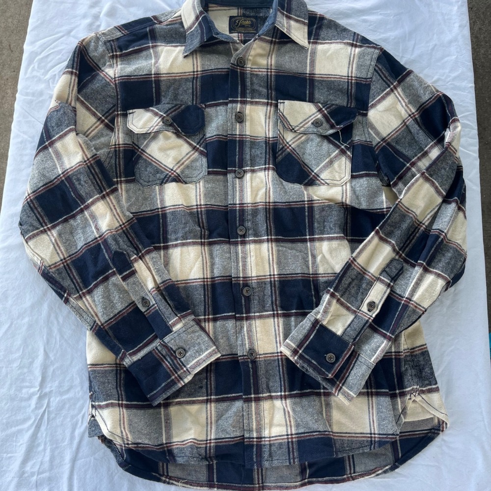 Jack's Heritage Heavy Flannel Men's Large Blue White Button Down EUC
